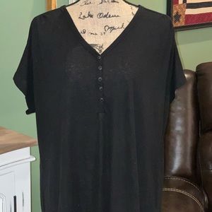 Loose V-Neck Linen-Blend Henley Tee